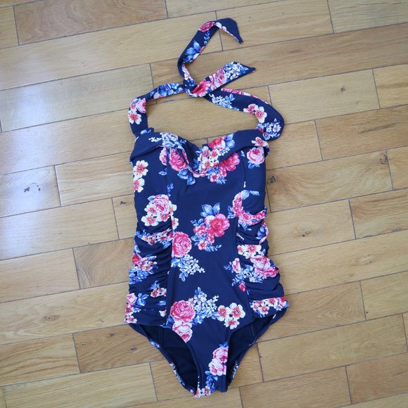 Seafolly Vintage-Style One Piece Floral & Navy Blue Swimsuit Size 4 - Picture 11 of 16